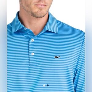 VINEYARD VINES Size L Mens Polo Shirt Performance Blue Stripes Golf Sankaty UPF